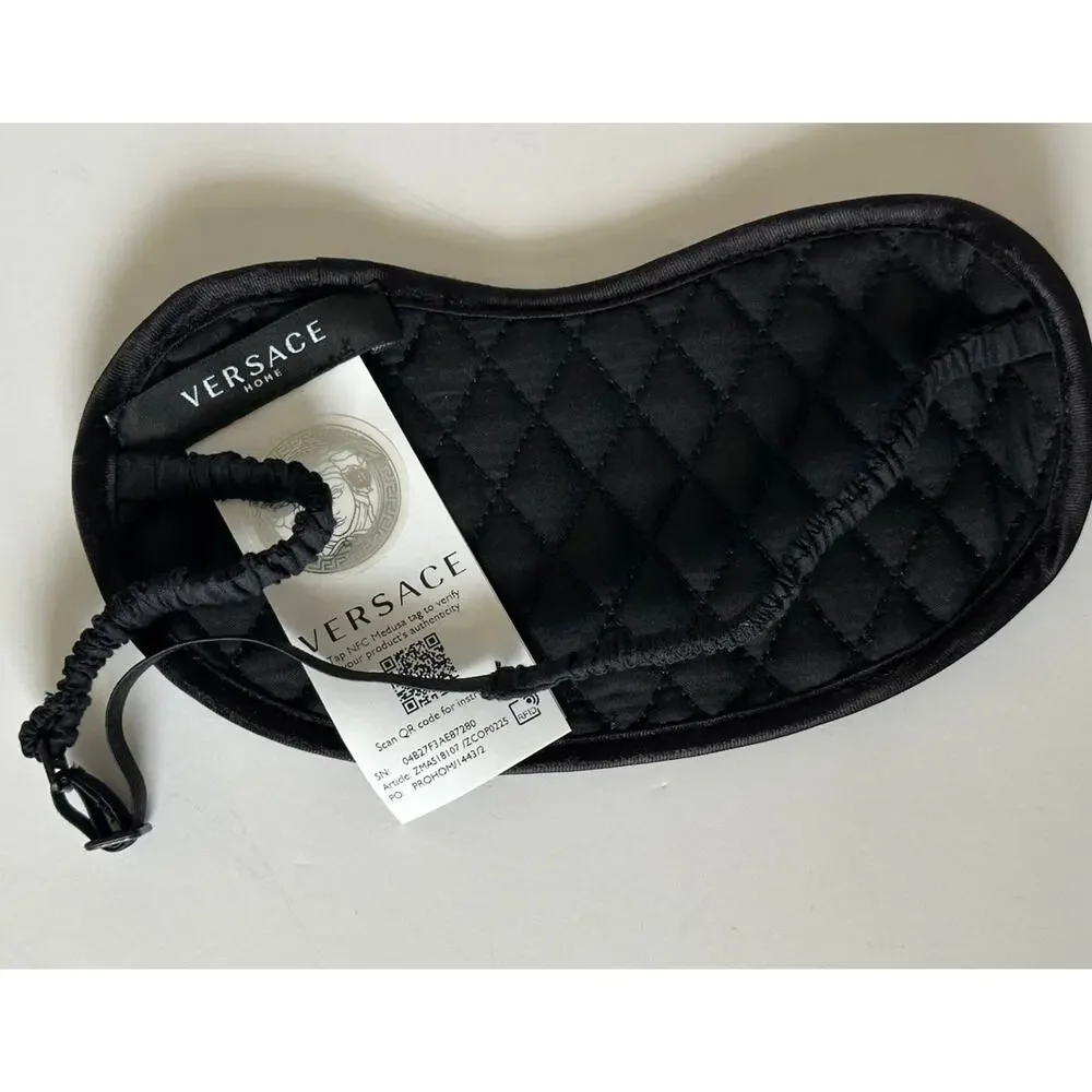 Versace Black Gold Medusa Logo Allover Print Sleep Mask Italy ZMAS18107 NWT $175